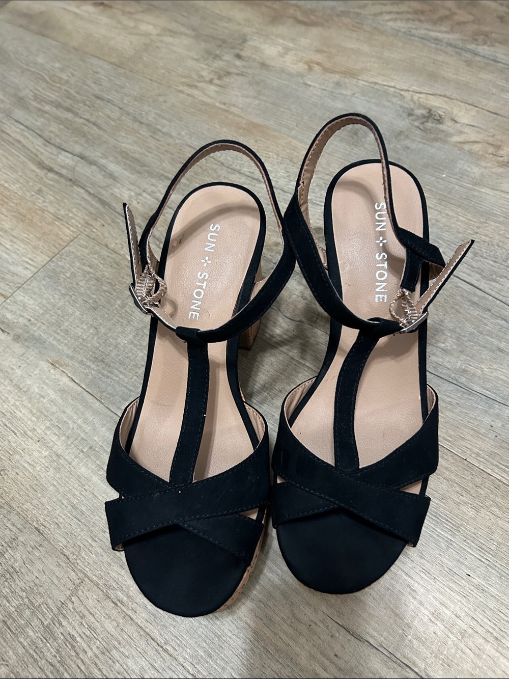 Sun + Stone Black Cork Platform Sandals - Picture 2 of 7